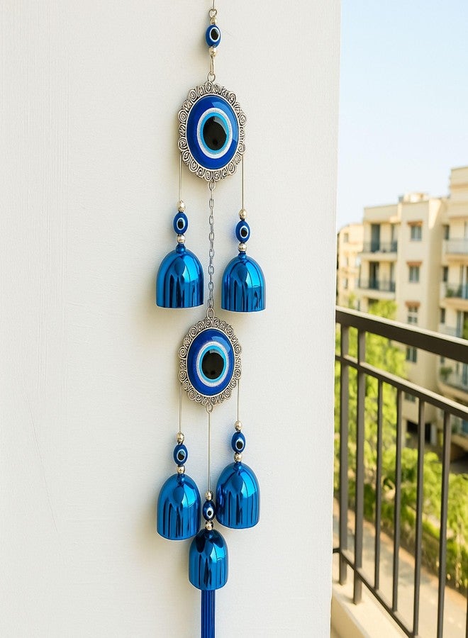 sculpmart Dual Evil Eye Wind Chime with Hanging Chain Design & 5 Bells for Main Door & Balcony Hanging for Positivness & Melody Sound (2 Big Eye) - Image 4